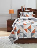 Layne Gray/Orange 2-Piece Twin Coverlet Set - Lara Furniture