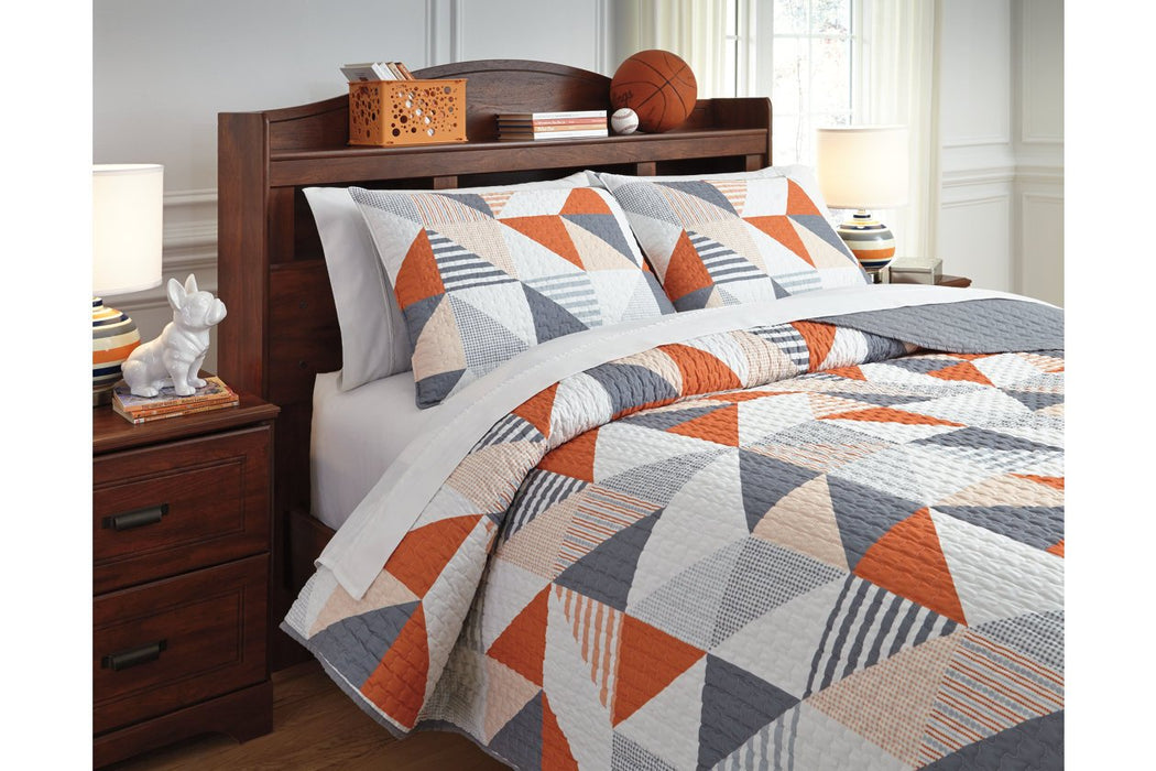 Layne Gray/Orange 3-Piece Full Coverlet Set - Lara Furniture