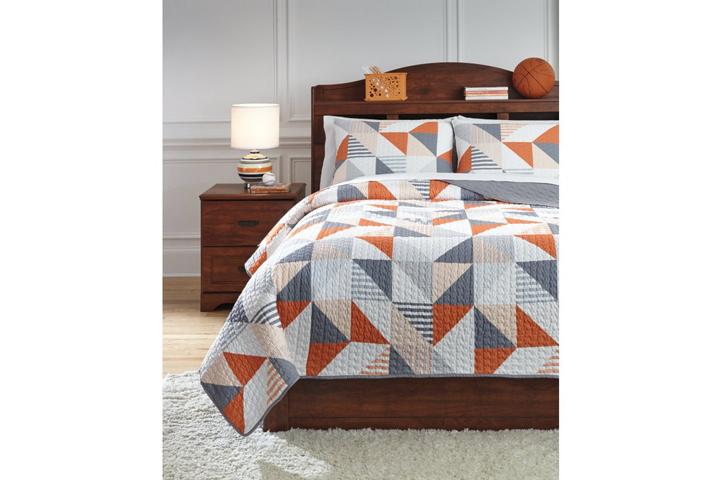 Layne Gray/Orange 3-Piece Full Coverlet Set - Lara Furniture