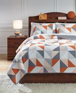 Layne Gray/Orange 3-Piece Full Coverlet Set - Lara Furniture