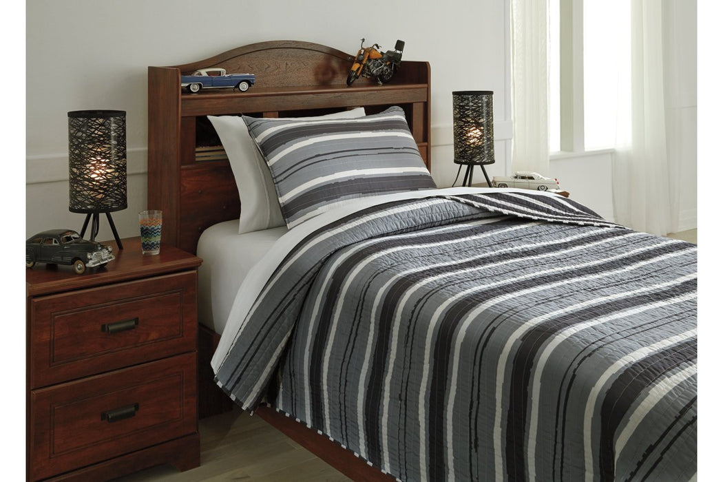 Merlin Gray/Cream 2-Piece Twin Coverlet Set - Lara Furniture