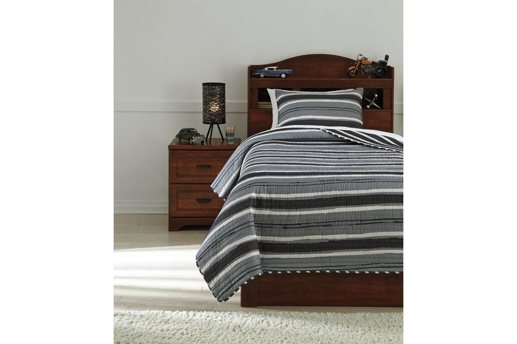 Merlin Gray/Cream 2-Piece Twin Coverlet Set - Lara Furniture