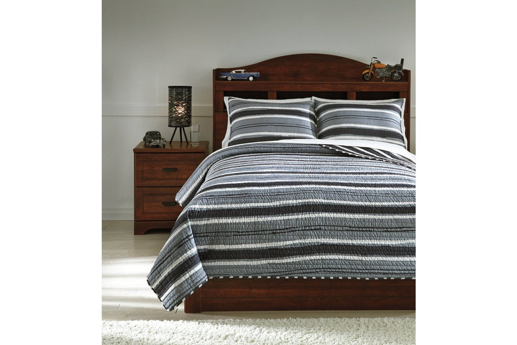 Merlin Gray/Cream 3-Piece Full Coverlet Set - Lara Furniture