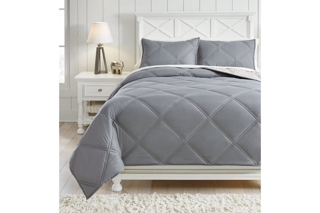 Rhey Tan/Brown/Gray 3-Piece Full Comforter Set - Lara Furniture