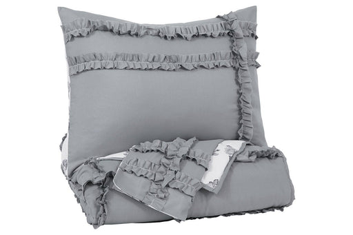 Meghdad Gray/White 2-Piece Twin Comforter Set - Lara Furniture