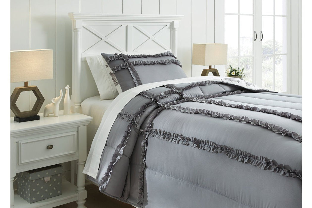 Meghdad Gray/White 2-Piece Twin Comforter Set - Lara Furniture