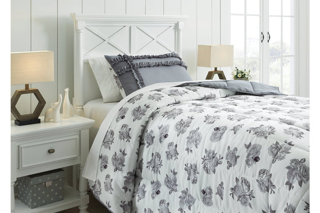 Meghdad Gray/White 2-Piece Twin Comforter Set - Lara Furniture