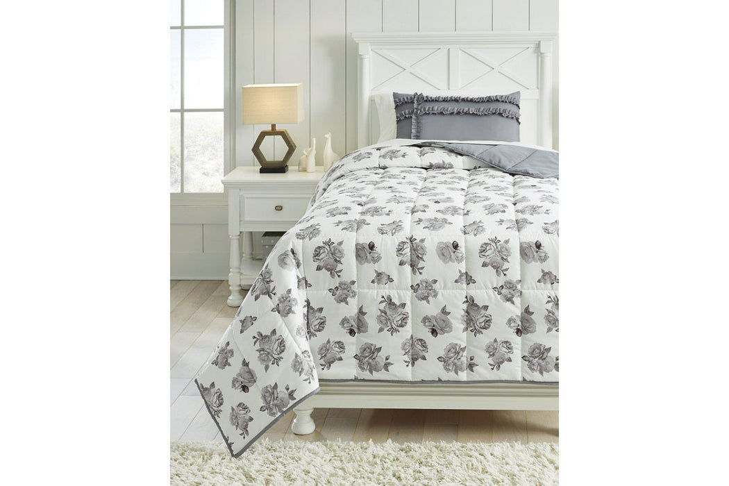 Meghdad Gray/White 2-Piece Twin Comforter Set - Lara Furniture