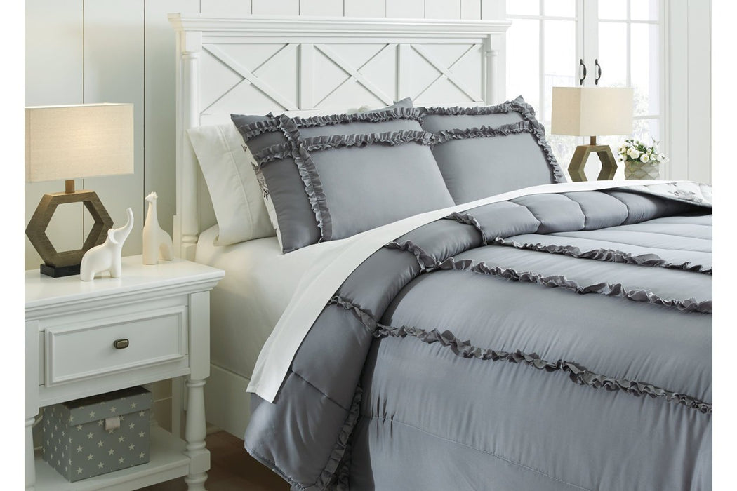 Meghdad Gray/White 3-Piece Full Comforter Set - Lara Furniture