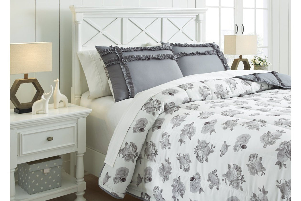 Meghdad Gray/White 3-Piece Full Comforter Set - Lara Furniture