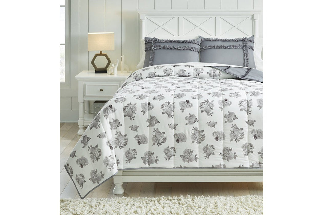 Meghdad Gray/White 3-Piece Full Comforter Set - Lara Furniture