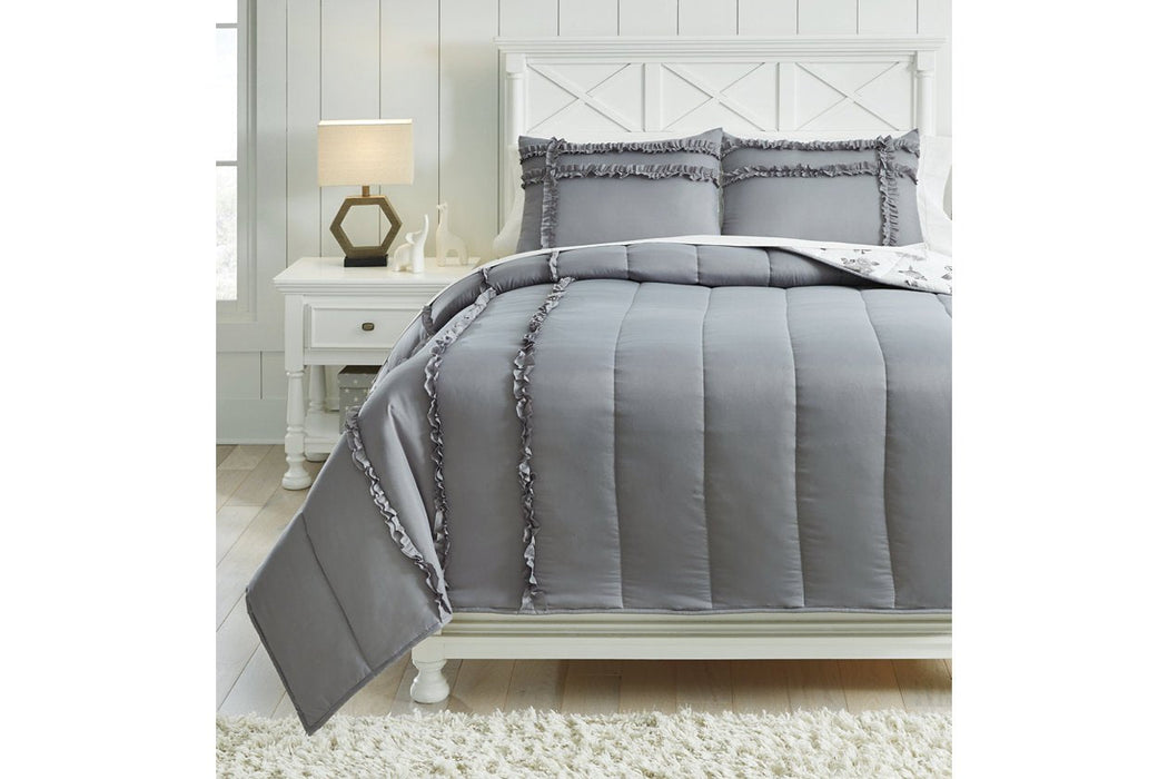 Meghdad Gray/White 3-Piece Full Comforter Set - Lara Furniture