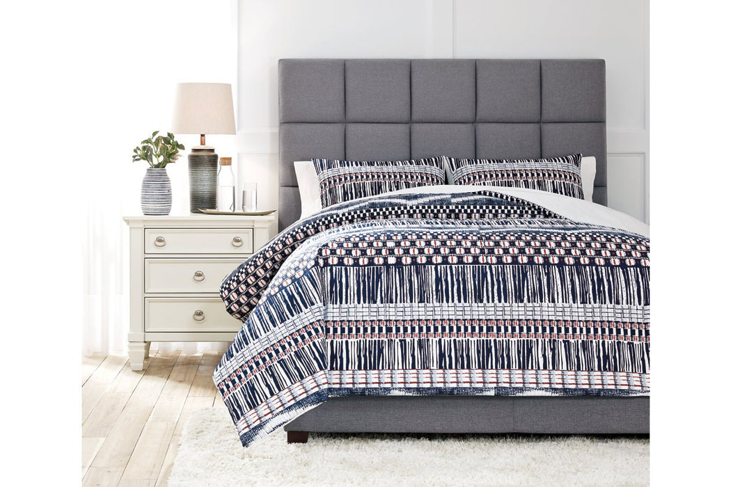 Shilliam Navy/Rust 3-Piece Queen Comforter Set - Lara Furniture