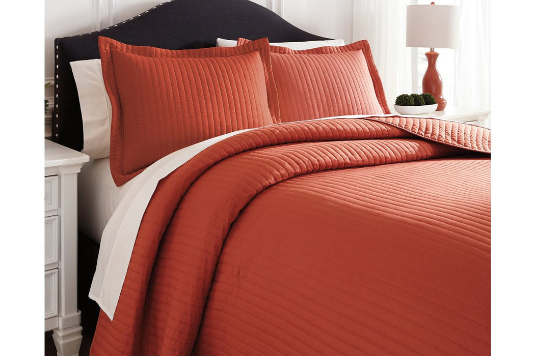 Raleda Orange 3-Piece King Coverlet Set - Lara Furniture