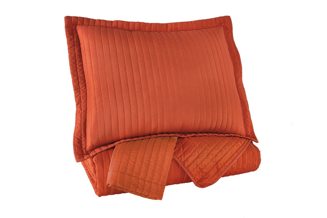 Raleda Orange 3-Piece Queen Coverlet Set - Lara Furniture