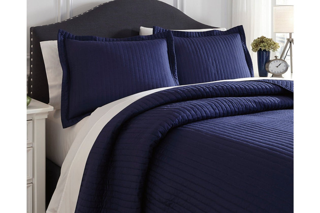 Raleda Navy 3-Piece Queen Coverlet Set - Lara Furniture