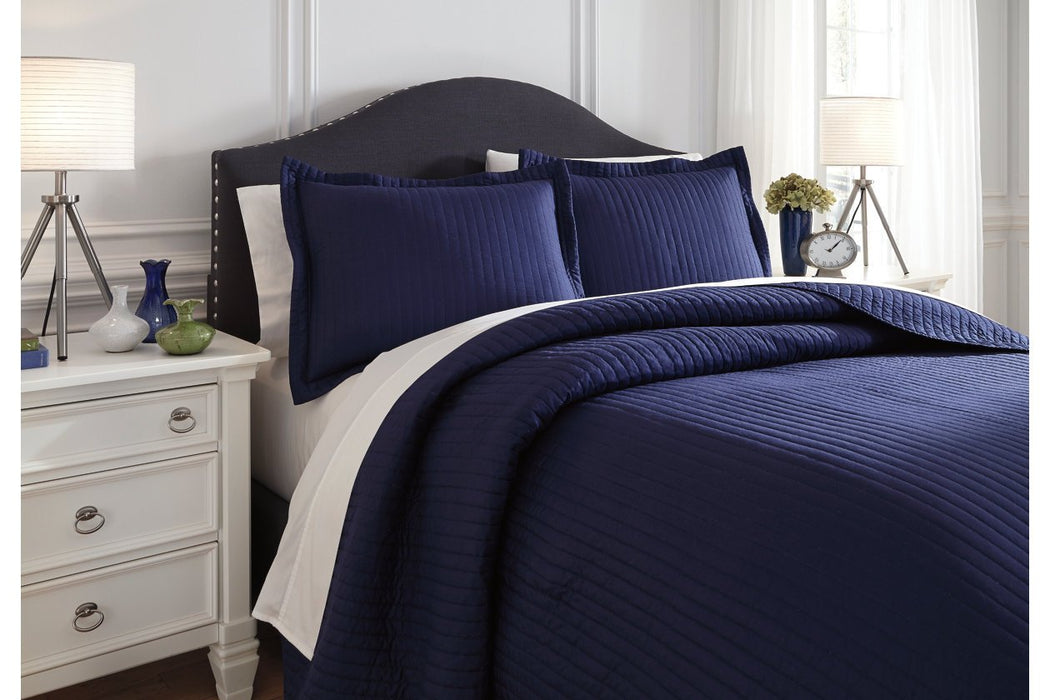 Raleda Navy 3-Piece Queen Coverlet Set - Lara Furniture