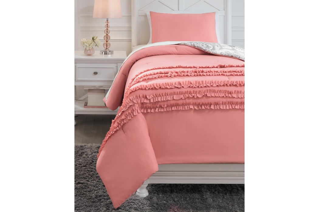 Avaleigh Pink/White/Gray Twin Comforter Set - Lara Furniture