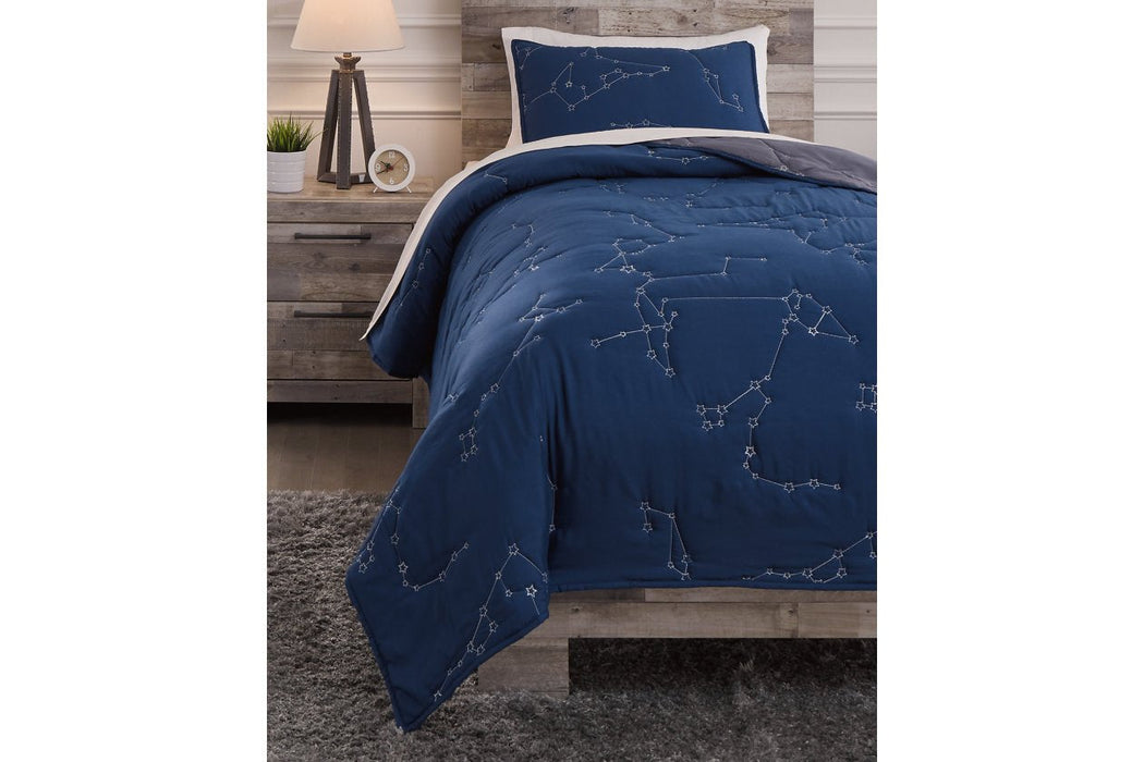 Ekin Navy/Gray Twin Quilt Set - Lara Furniture