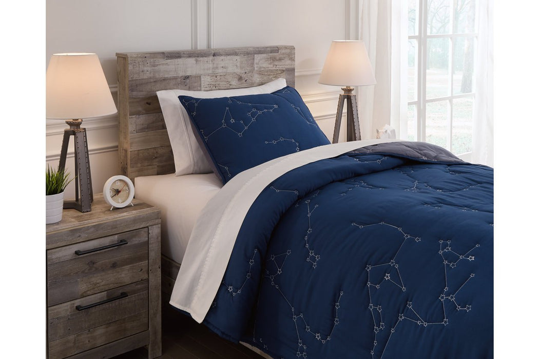 Ekin Navy/Gray Twin Quilt Set - Lara Furniture