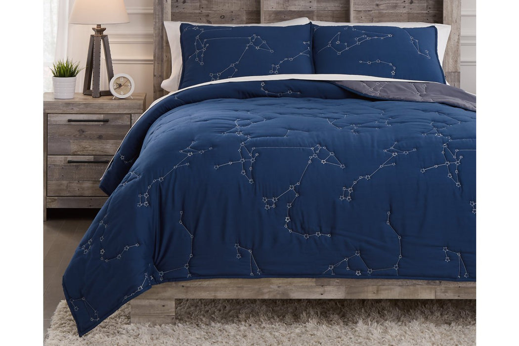 Ekin Navy/Gray Full Quilt Set - Lara Furniture