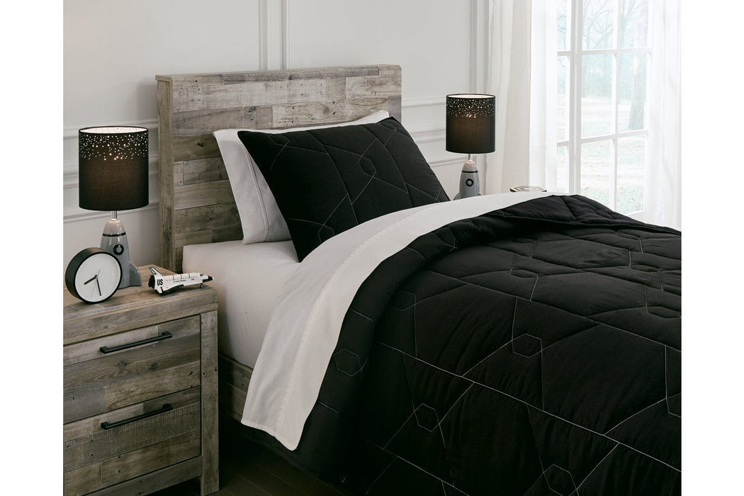 Meliora Black/White/Gray Twin Quilt Set - Lara Furniture