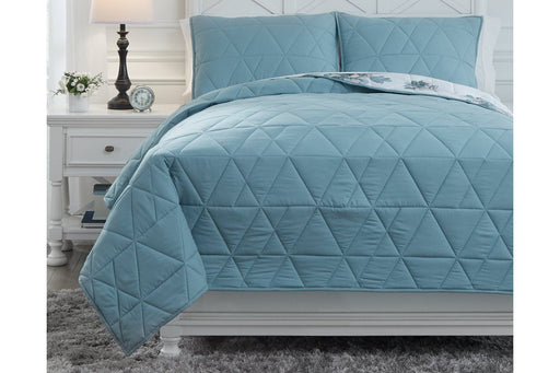 Kiandra Light Green/White Full Quilt Set - Lara Furniture