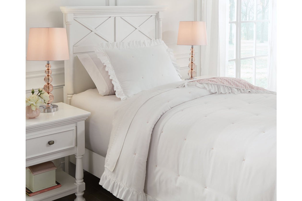 Jenalyn White/Light Pink Twin Comforter Set - Lara Furniture