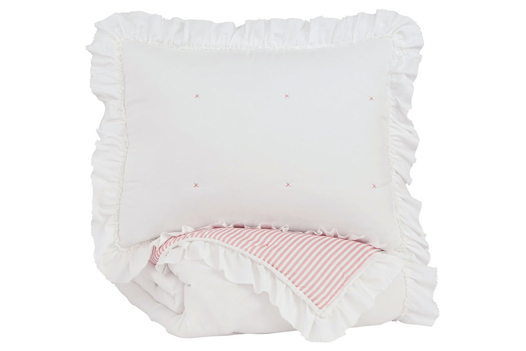 Jenalyn White/Light Pink Twin Comforter Set - Lara Furniture