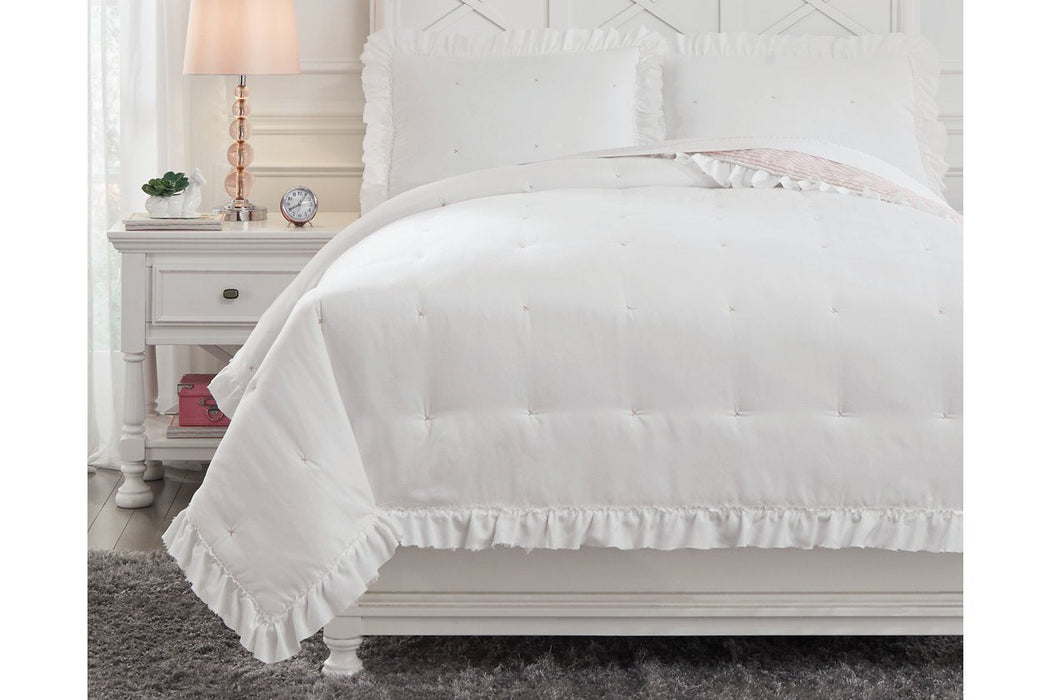 Jenalyn White/Light Pink Full Comforter Set - Lara Furniture