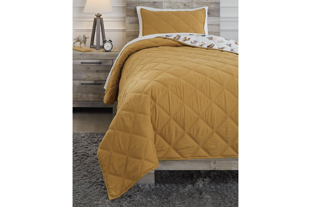 Cooperlen Golden Brown Twin Quilt Set - Lara Furniture