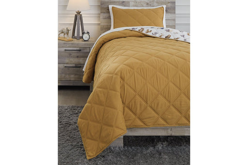 Cooperlen Golden Brown Twin Quilt Set - Lara Furniture