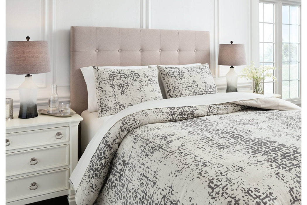 Addey Charcoal/Bone Queen Comforter Set - Lara Furniture