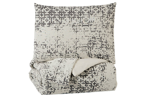 Addey Charcoal/Bone Queen Comforter Set - Lara Furniture