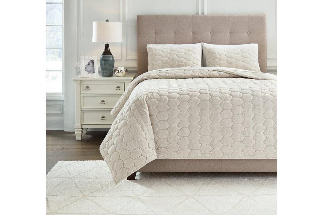 Hesper Bone Queen Coverlet Set - Lara Furniture