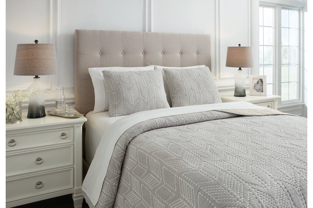 Jaxine Gray/White/Cream Queen Coverlet Set - Lara Furniture