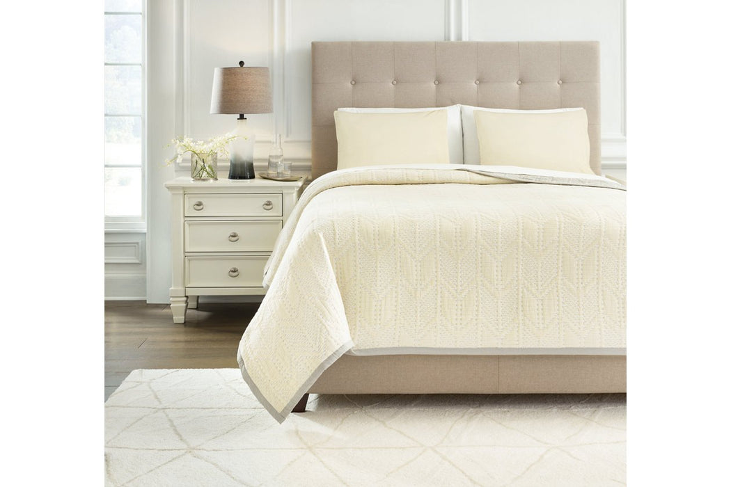 Jaxine Gray/White/Cream King Coverlet Set - Lara Furniture