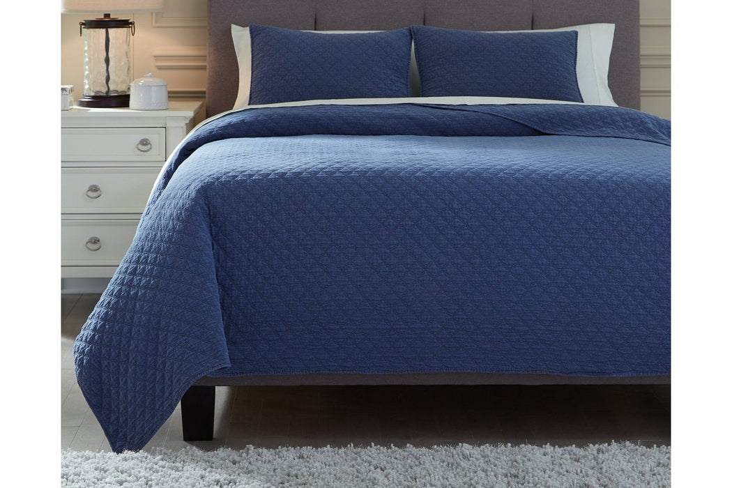 Ryter Navy Queen/Full Coverlet Set - Lara Furniture