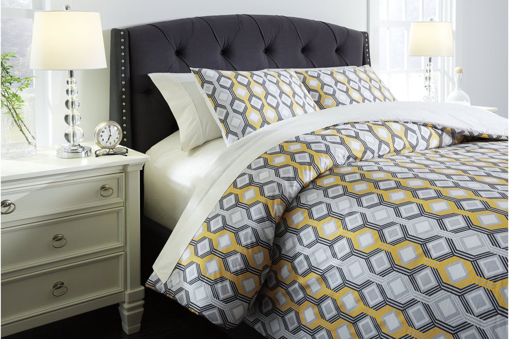 Mato Gray/Yellow/White 3-Piece King Comforter Set - Lara Furniture