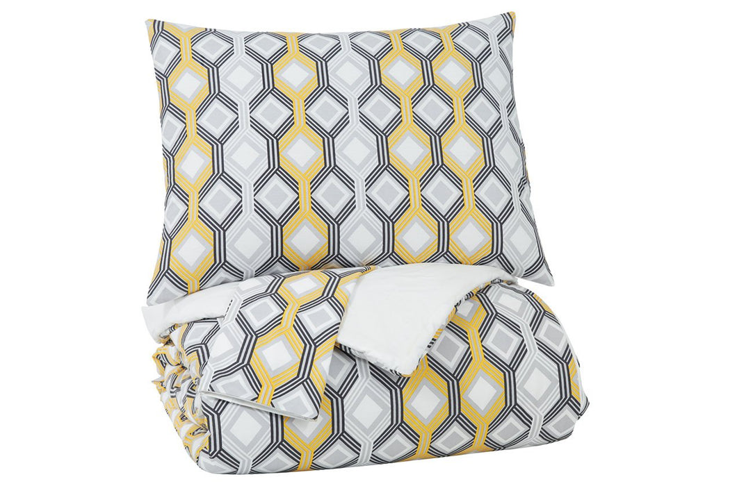 Mato Gray/Yellow/White 3-Piece King Comforter Set - Lara Furniture