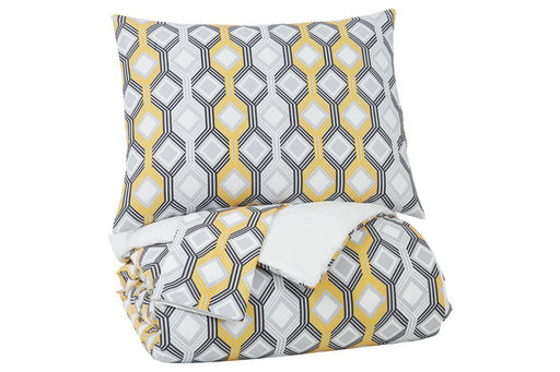 Mato Gray/Yellow/White 3-Piece Queen Comforter Set - Lara Furniture