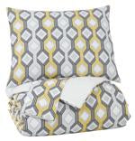 Mato Gray/Yellow/White 3-Piece King Comforter Set - Lara Furniture