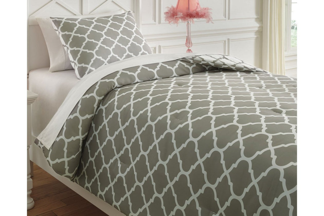 Media Gray/White 2-Piece Twin Comforter Set - Lara Furniture