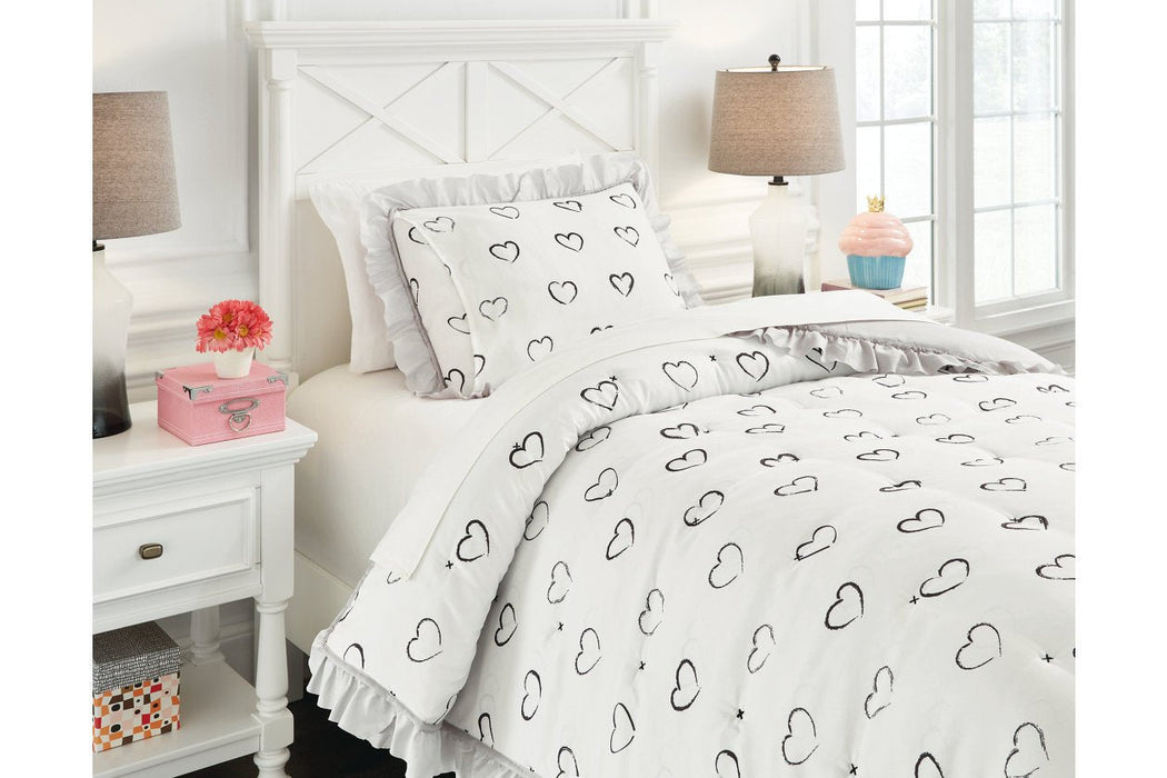 Hartlen Gray/White Twin Comforter Set - Lara Furniture