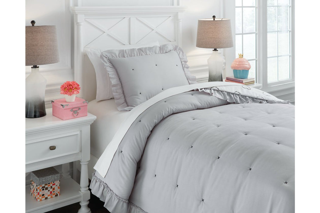 Hartlen Gray/White Twin Comforter Set - Lara Furniture