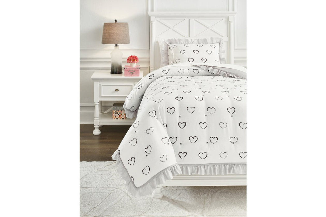 Hartlen Gray/White Twin Comforter Set - Lara Furniture