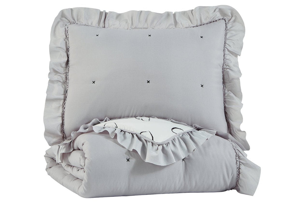 Hartlen Gray/White Twin Comforter Set - Lara Furniture