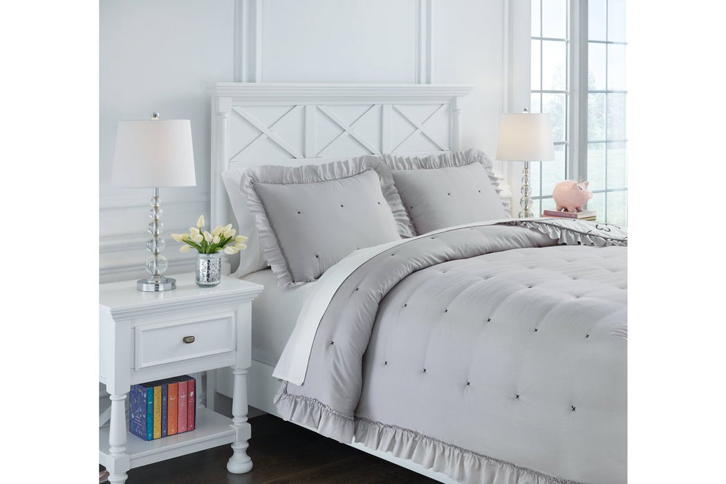 Hartlen Gray/White Full Comforter Set - Lara Furniture