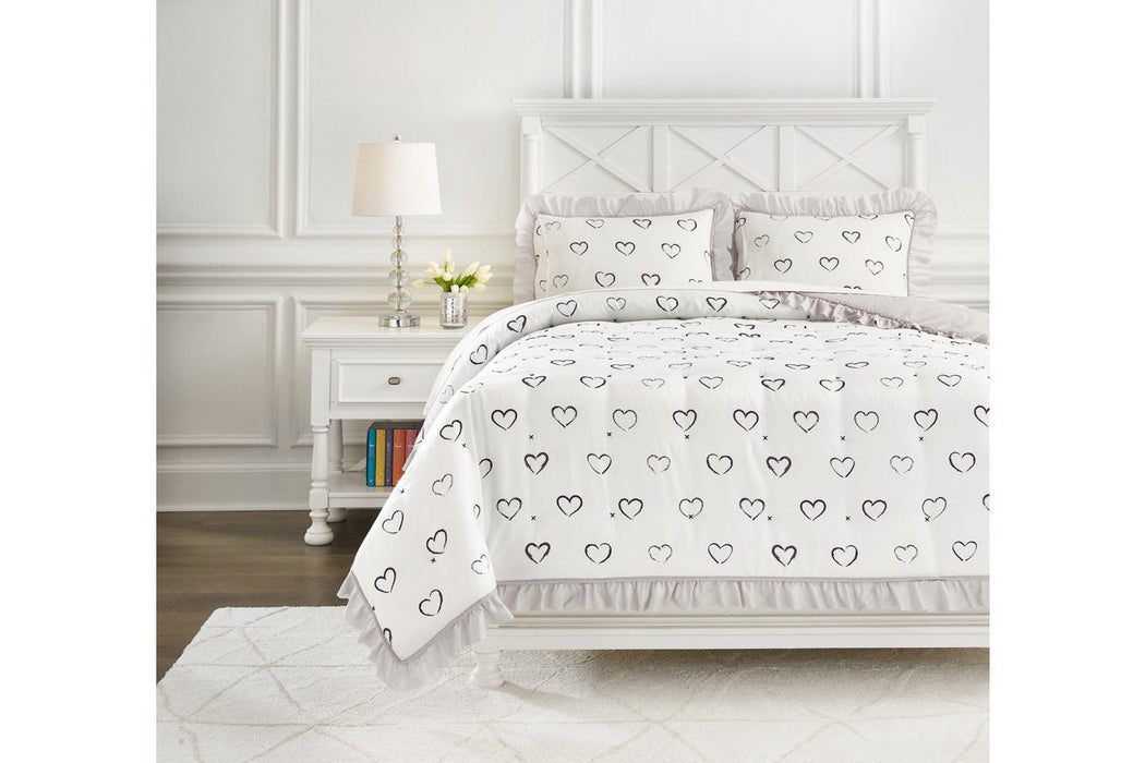 Hartlen Gray/White Full Comforter Set - Lara Furniture