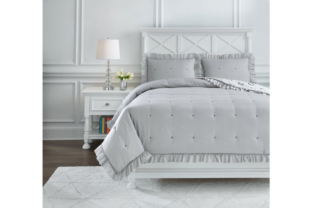 Hartlen Gray/White Full Comforter Set - Lara Furniture